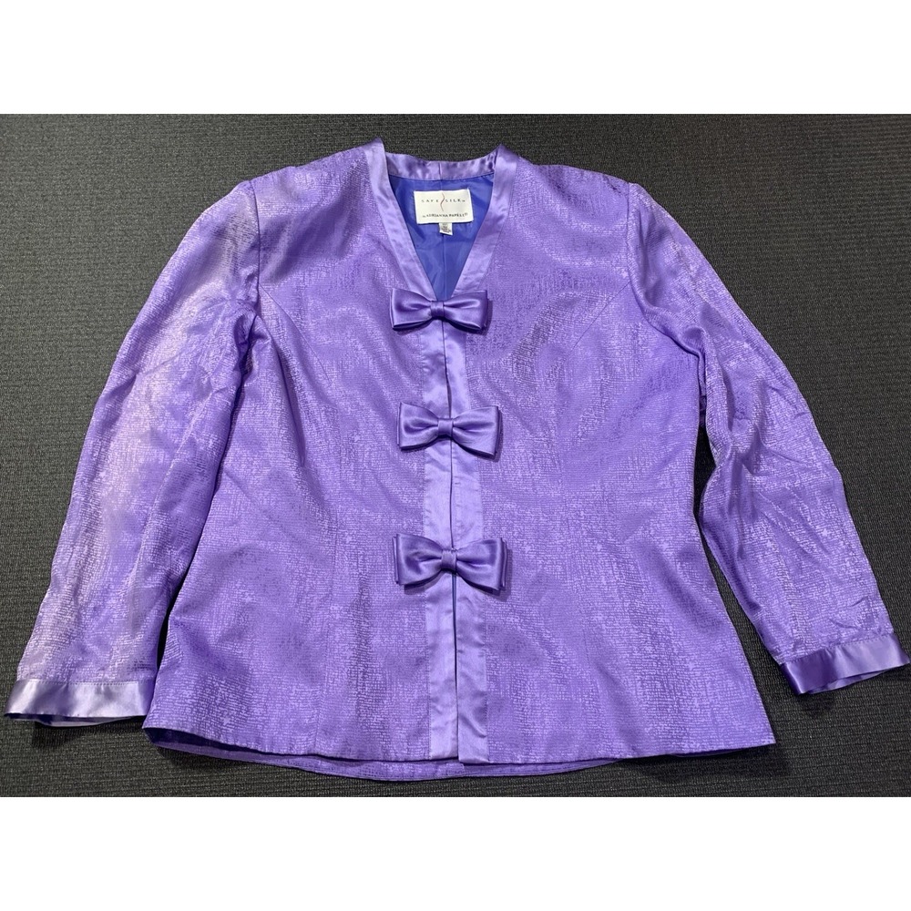 Vintage Safe Silk Adrianna Papell  100% Silk Women Size 12 Blazer‎ Bow Buttons